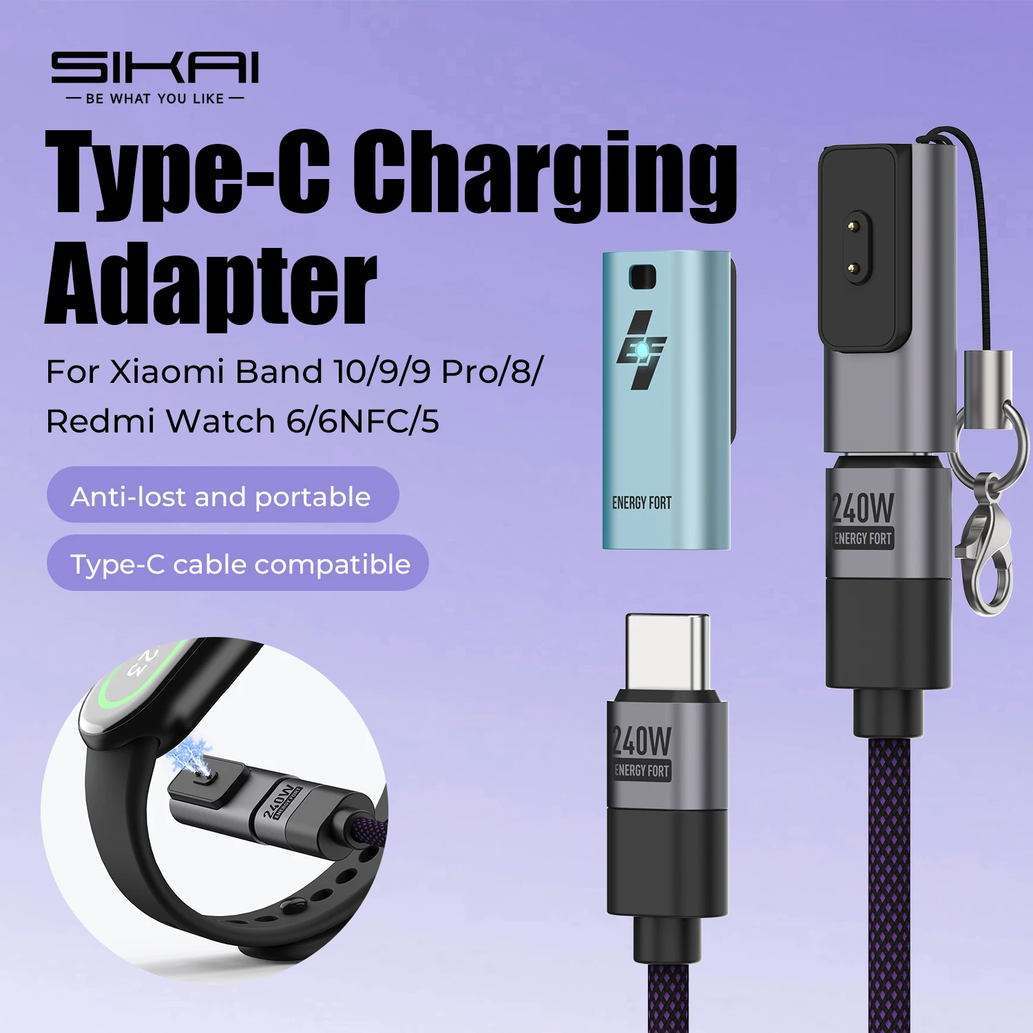 Type C Charging Adapter for Xiaomi Band 10/9/8/Redmi Watch 6 NFC/6/5 USB C Charging Cable Protable Charger Convert Plug