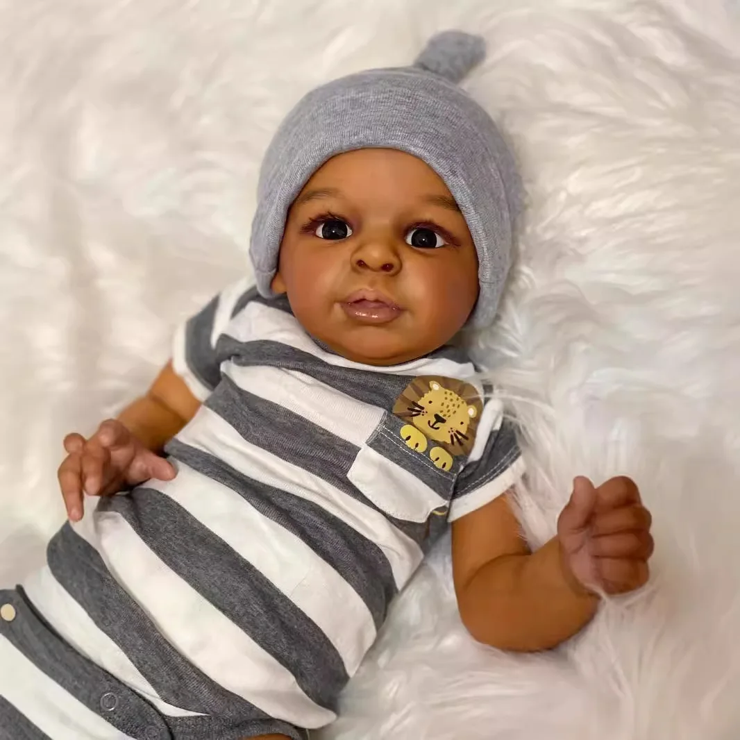 58CM Cloth Body Silicone Vinyl  ebe Reborn Black Doll Jaylan Boy Toddler Lifelike African American Baby Doll