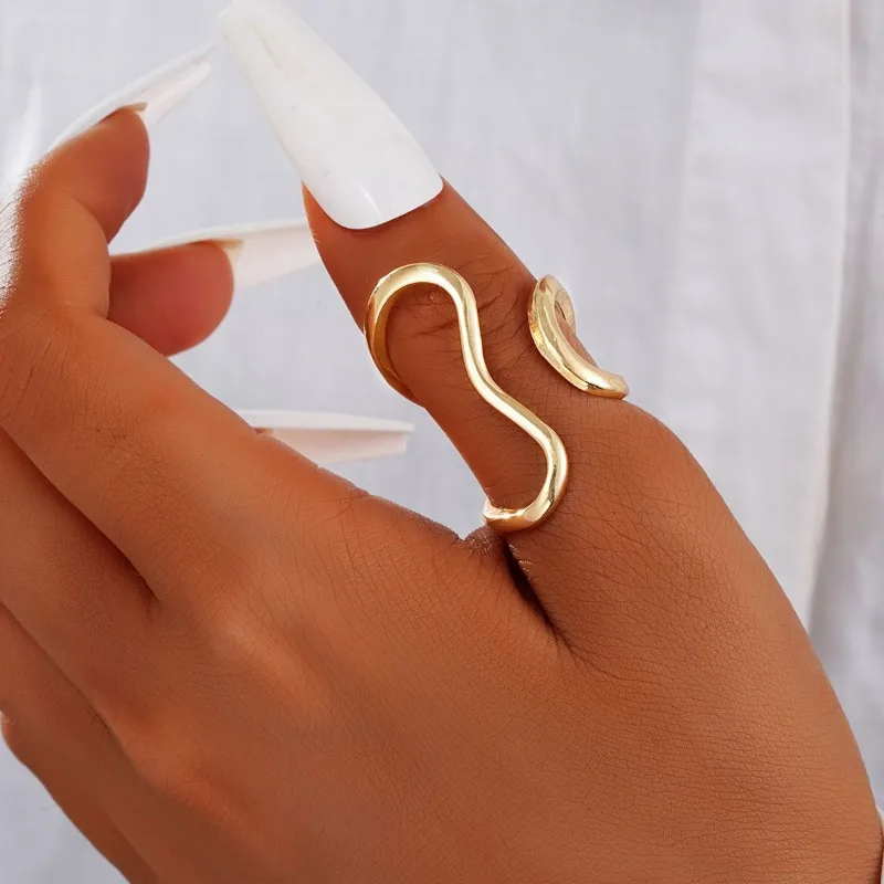 Stainless Steel Irregular Wave Rings for Women Men Creative Gold Color Adjustable Opening Rings Female Statement Jewelry Gifts