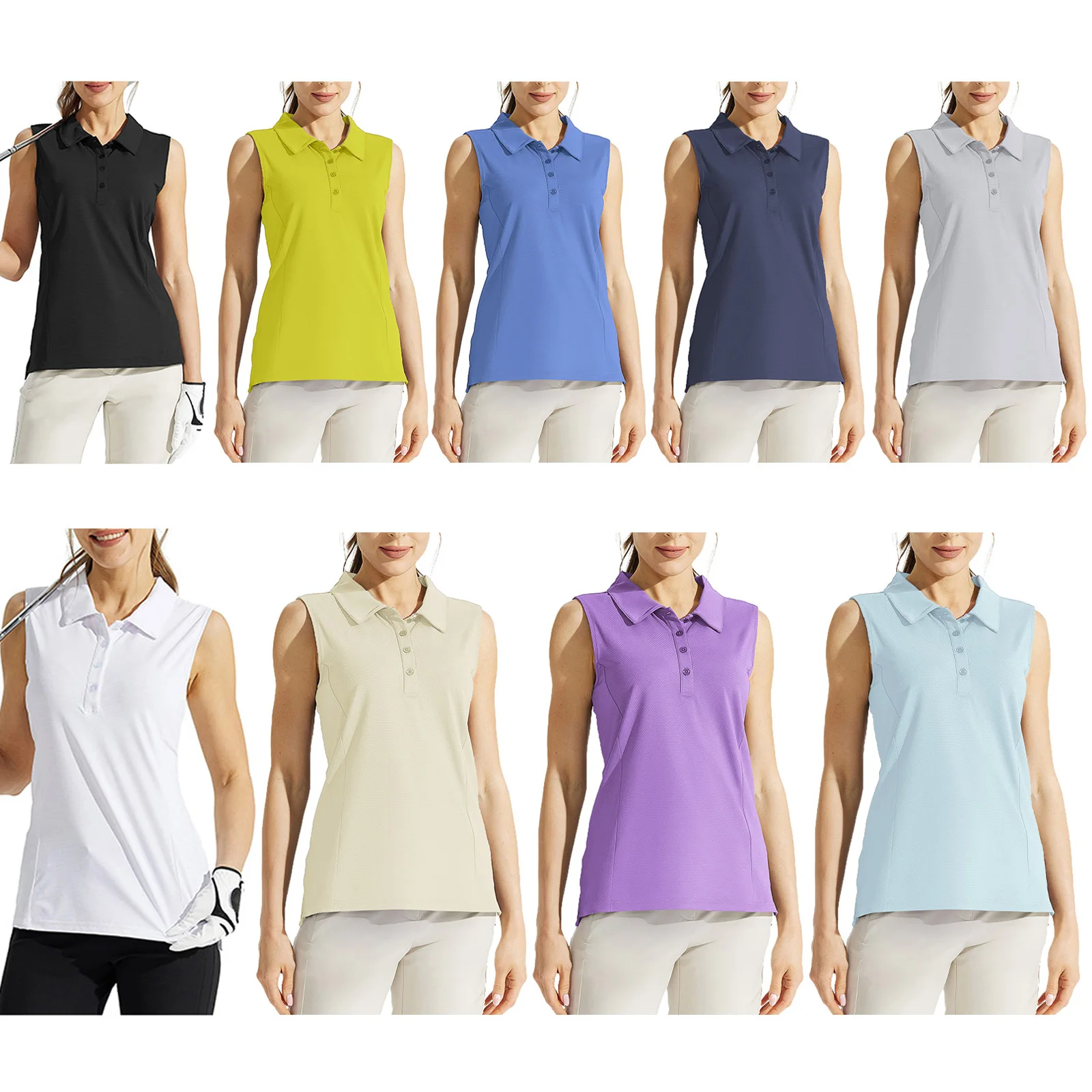 

Quick-Drying Women's Golf Shirt XS-XXL - Sleeveless Button Down Collar Athletic Tank Top for Workout Tennis