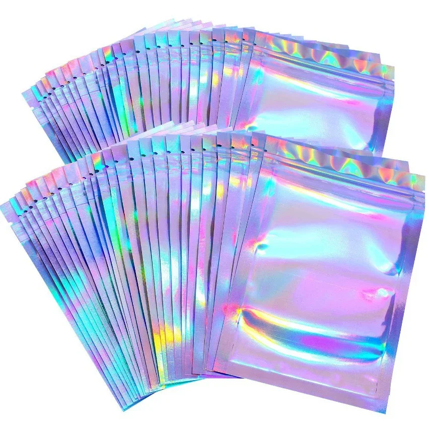 

100pcs Zip Lock Bags Translucent Holographic Laser Storage Bag Xmas Gift Packaging Thicken Plastic Seal Bags for Jewelry