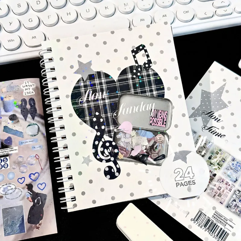 24P Retro Collage Decor Sticker Book Hypothermia Record Themed Sweet Cool Alt Culture Journal Material Vintage Artistic Patterns