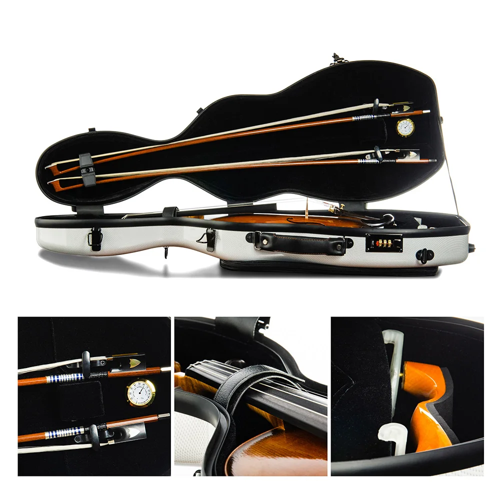 CHRISTINA Violin Case Gourd-shaped White Dots with Music Bag Combination Lock 4/4 Size Lightweight Composite Material BV06WT