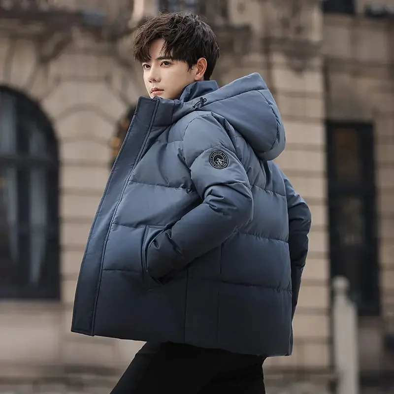 ชายน้ําหนักเบา Slim-Fit สั้นอินเทรนด์ OutcoatThick WARM ขนาดใหญ่สบายๆอเนกประสงค์ฤดูหนาวผู้ชาย Hooded Down JACKET