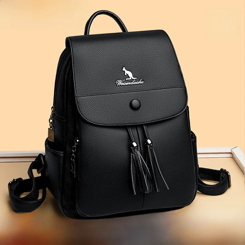 

Women's Large Capaci Leather Bapa Soft Cowhide Casual Travel Bag Faionable Multi-Functional Double oulder Bag