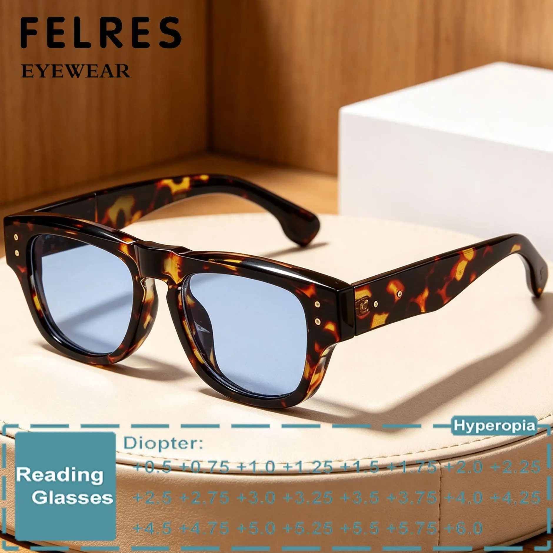 Square Finished Blue Reading Glasses Men Women Trendy Single Focus Sunshade Presbyopic Eyewear Outdoor Prescription Readers