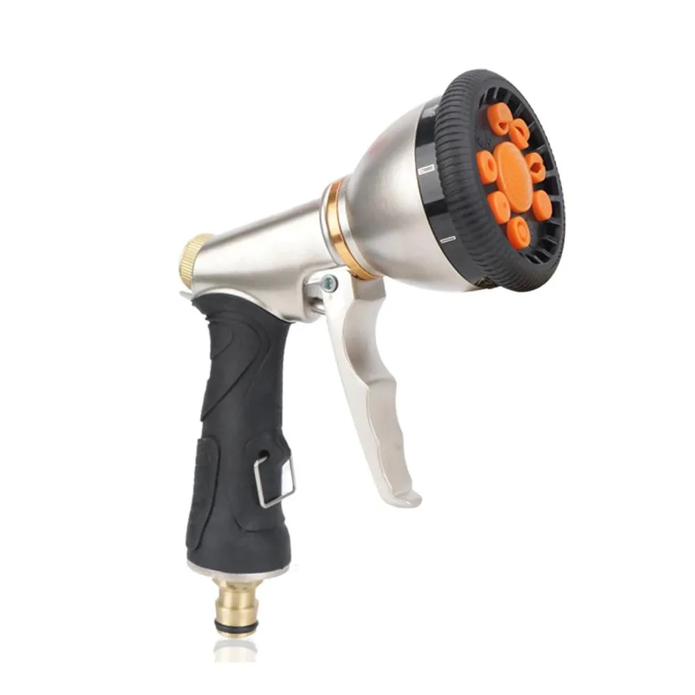 

Heavy Duty 9 Patterns Adjustable Water Hose Sprayer Nozzle Gun for Watering Plants, Lawn& Garden, Washing Cars, Showering Pets