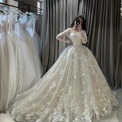 LORIE Abiti da sposa in pizzo 3D Pizzo 3D Manica lunga Appliques Abito da sposa Appliques vintage Abiti da sposa 2023 Personalizzato