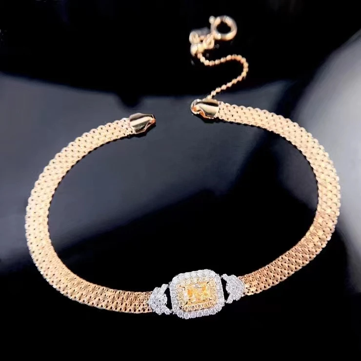 

XCL 18K GOLD FASHION GORGEOUS EUROPEAN STYLE DESIGN NATURAL YELLOW NATURAL CHAIN BRACELET FINE JEWELRY FOR LADY PARTY ALL SEASON