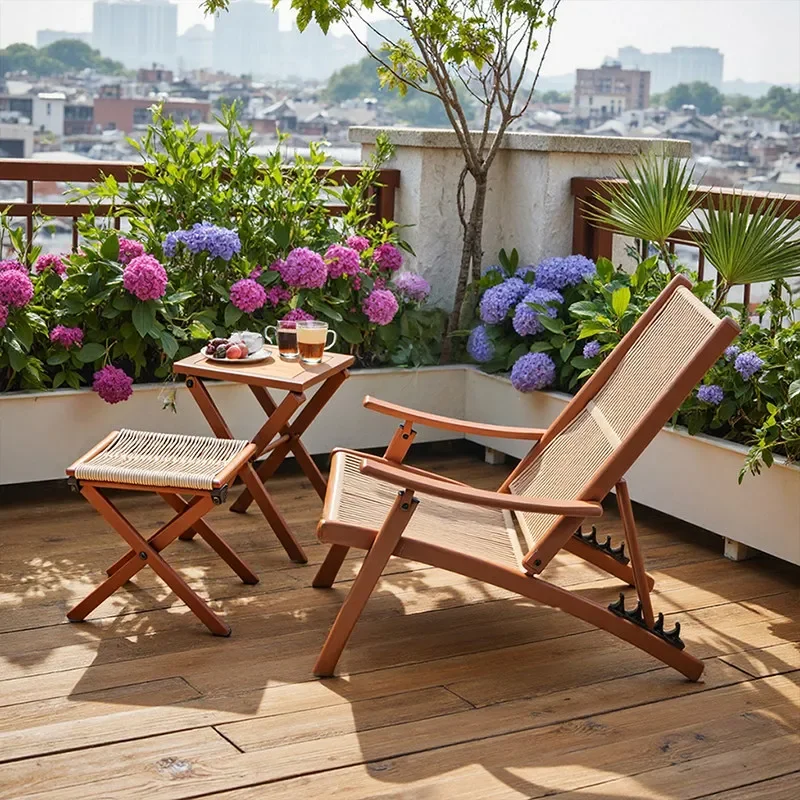 outdoor recliner courtyard leisure backrest chair balcony family table and chair combination lunch break sun rattan