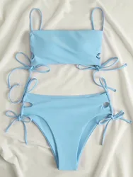 Female Swimming Suit Screw Thread Bikini Set 2 Pieces Sport Beach Suit Women Sport Bra With Triangle Shorts