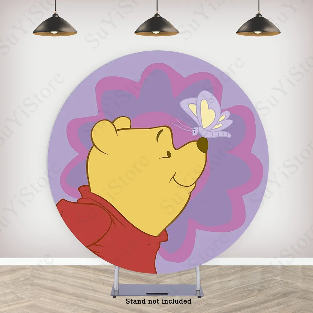 Winnie The Pooh Round Photo Backdrop Cover For Kids Happy Birthday Disney Cute Bear Custom Circle Photography Background