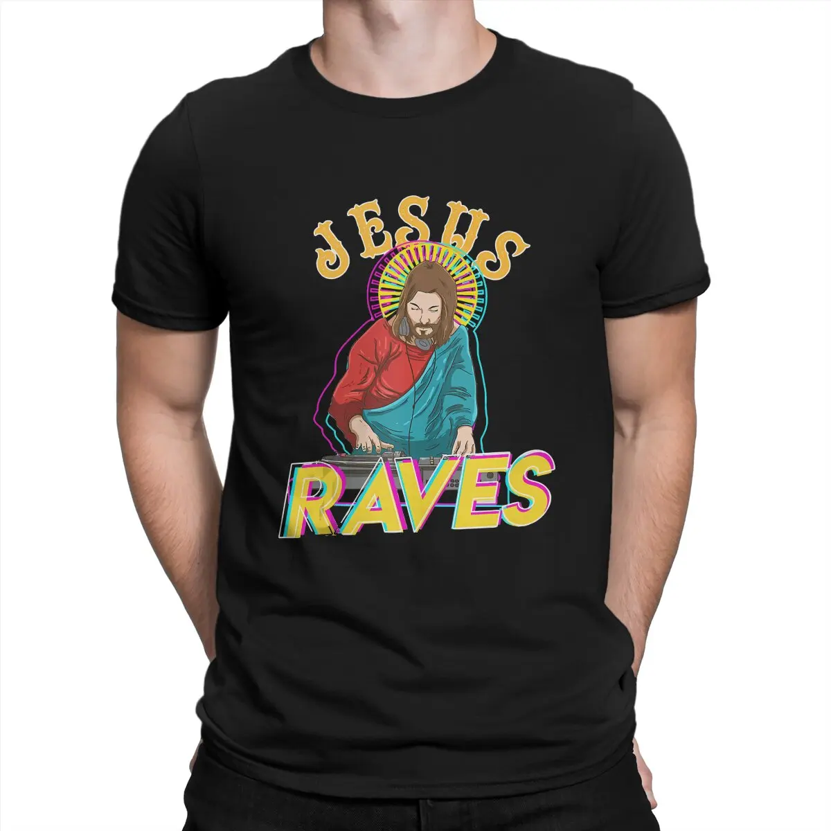 Jesus Man TShirt Raves Funny EDM Music Festival Party Christian DJ Gift Tank Top Fashion T Shirt Graphic Streetwear New Trend