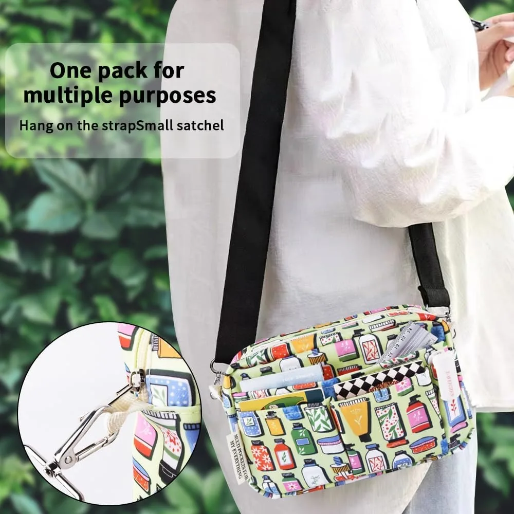 E-WEICHEN กระเป๋าใส่เอกสารแบบหลายกระเป๋าพร้อมซิป, กระเป๋าแต่งหน้าสิ่งจำเป็นในการเดินทางสำหรับผู้หญิง, เครื่องเขียนกันน้ำแบบเรียบง่าย