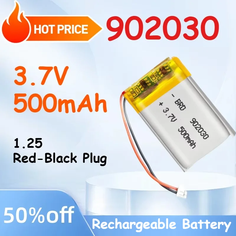 500mAh 902030 3.7V Li Polymer Battery  Li-ion Battery for Solar Light DVD Tracker Anti-theft Device GPS Lipo Rechargeable Cell