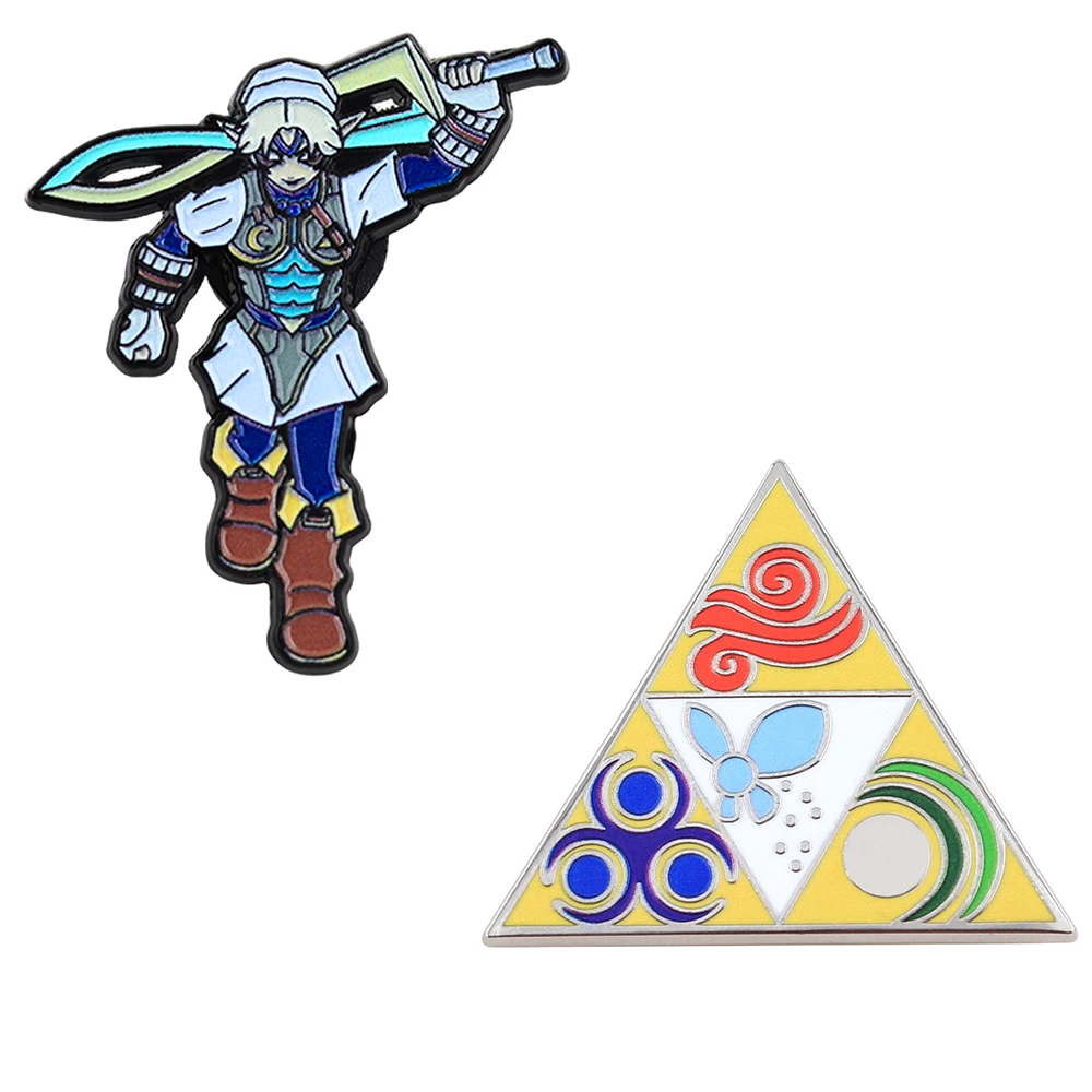 Tri Force Element Game Inspired Enamel Pin Majora's Mask Fierce Deity Link Triangle Shape Four Elements Brooch Cosplay Accessory
