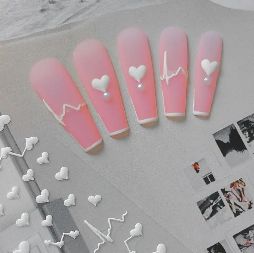 Sliders Star Design Autocollants pour ongles ultra fins Blanc 5D Love Heart