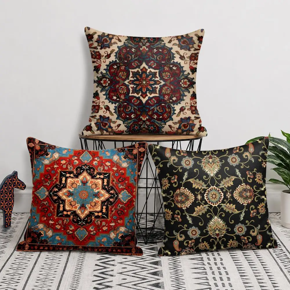Persian Rug Pattern Cushion Cover Silky Short Plush Invisible Zipper Dustproof Sofa Pillow Case For Home Decor