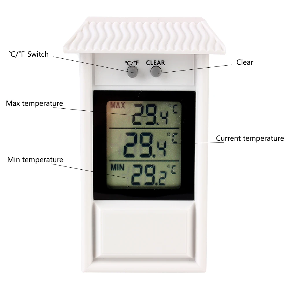 Wewnętrzny zewnętrzny elektroniczny termometr LCD Czujnik pogody do domowego ogrodu Szklarnia Cyfrowy wyświetlacz Max Min