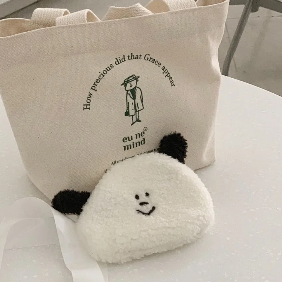 Portamonete Kawai portatile Ins Cute Little Face Puppy peluche portamonete ID Bus carte di credito documento chiavi Storage Money Wallet Case