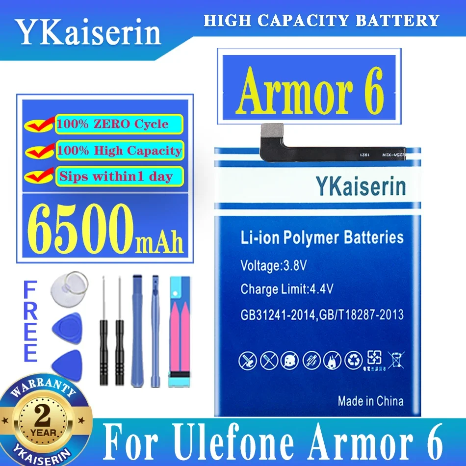 YKaiserin Armor 6 Armor6 New Battery 6200mAh Battery for Ulefone Armor 6 6E 6S Batteries + Track NO