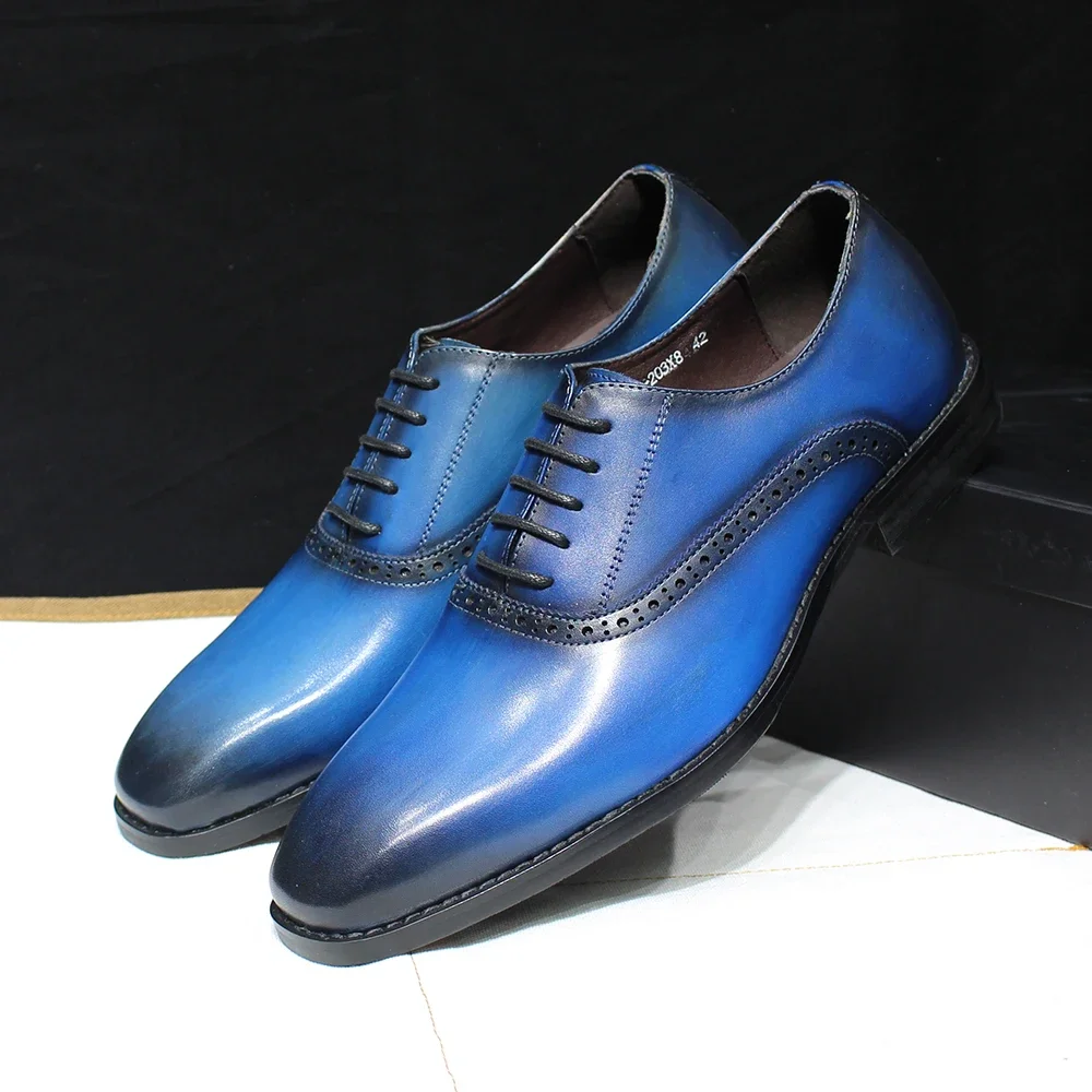 

Luxury Genuine Cow Leather Men's Dress Shoes Lace-Up Oxford Pointed Toe Office Business Wedding Formal Footwear