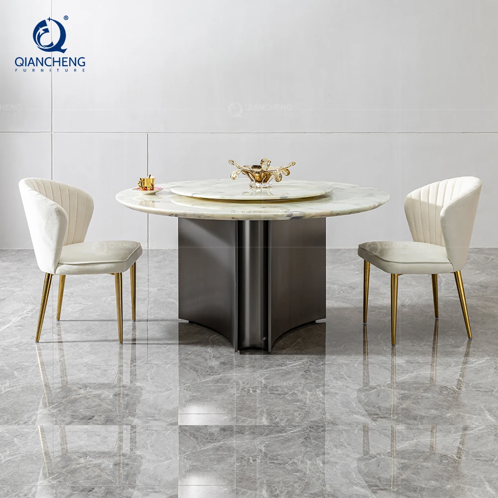 

Rotating Dinning Room Table Ss Metal Furniture Factory Price Luxury Customized Lazy Susan Turntable Natural Marble Dining Table