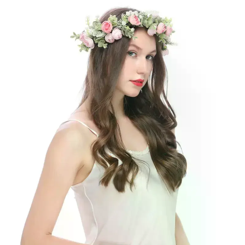 

Модные повязки на голову с лесными цветами, зелеными листьями, для фестивалей и свадеб, цветочные головные уборы в богемном стиле, женские венки для пляжного отдыха