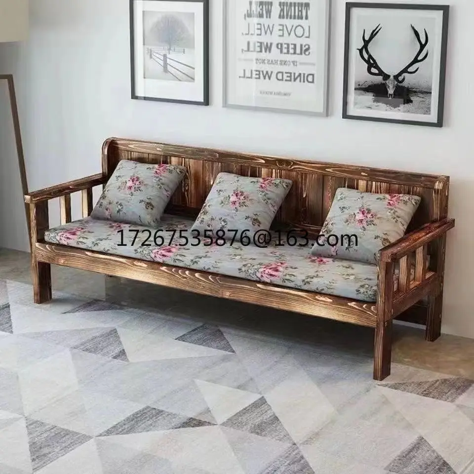 

Solid wood sofa combination simple small apartment balcony bedroom living room three people four people back sofa chair