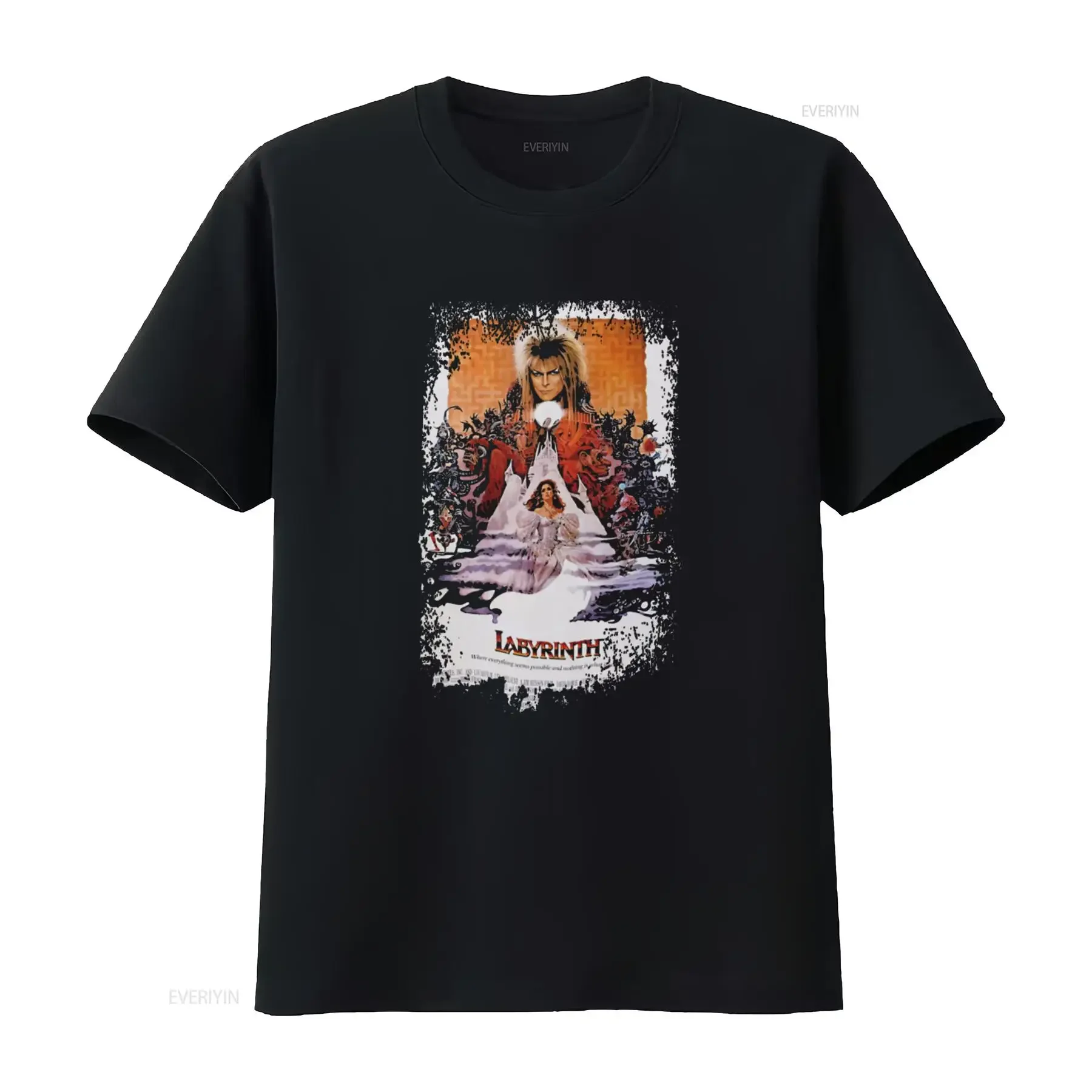 Labyrinth Movie Poster Inspired Black T Shirt Fantasy Adventure Design for Fans vintage Washed Comfortable designer clothes
