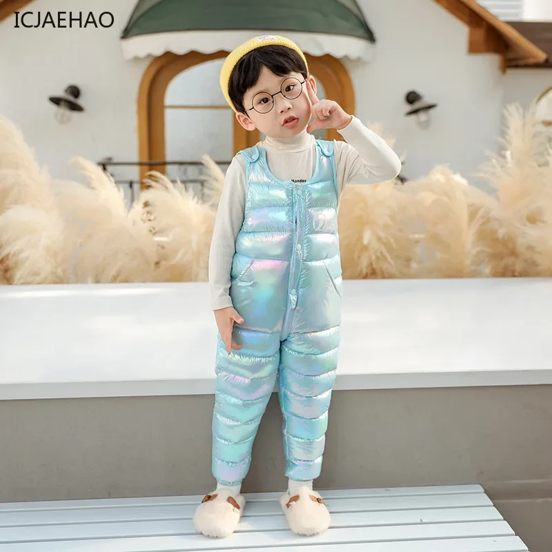 ICJAEHAO 2024 Baby Kids Jumpsuit High Quality Clothing Girls Warm Overalls Boys Girl Thick Pants Children Ski Down Winter Autumn