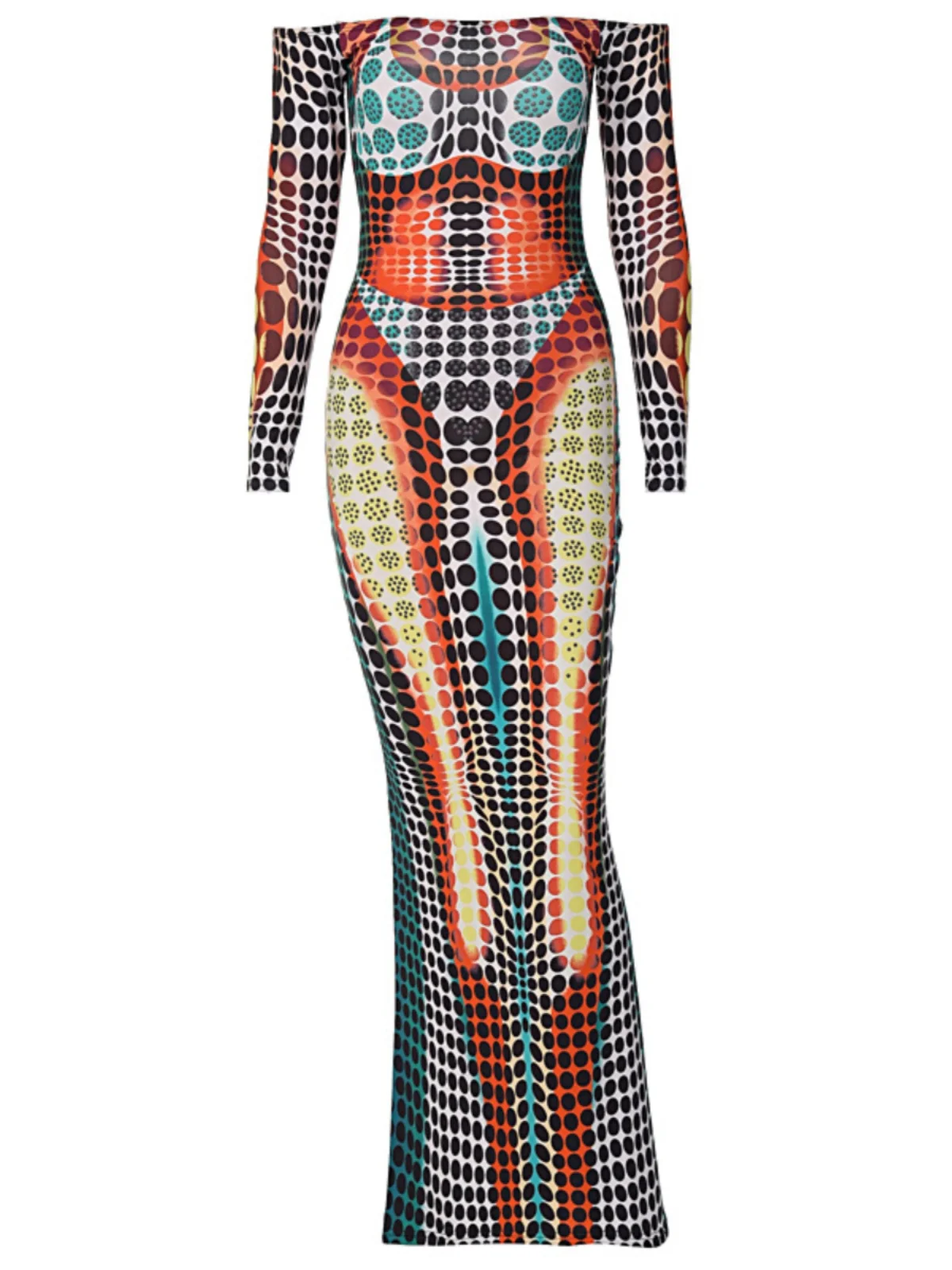 Pinkbomb Long Sve Long Dr Polka Dot Print One oulder Fi Tail Street Sle High Waist Spring Faion Women's Dr