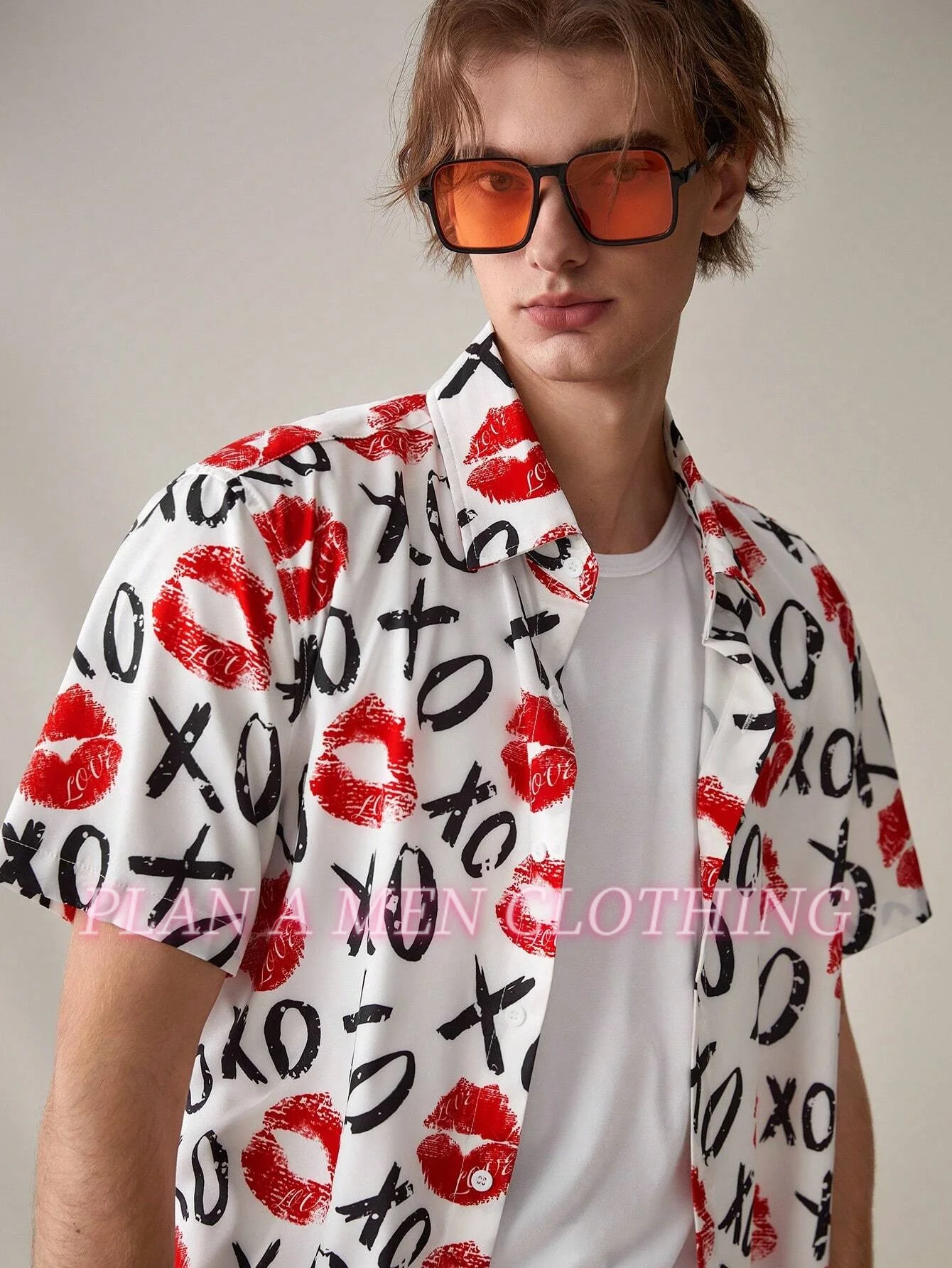 

2025 Men XOXO Print Shirt Men Short-Sleeved Shirt Hawaiian Shirt Fashion Tops Loose Blouse Clothing Street Daily Mens Shirt