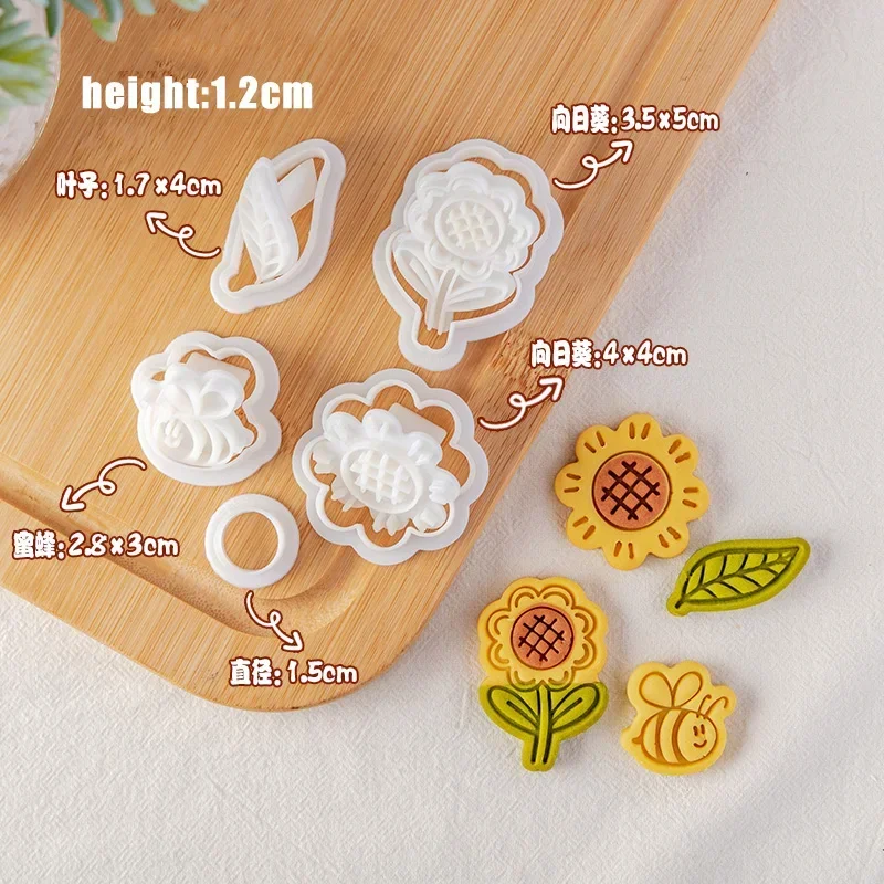 1 Set Sunflower Cookie Molds Sunflower Bee Leaf Combination Fondant Frosting Cookie Embossing Mold Biscuit Cutter Baking Tools