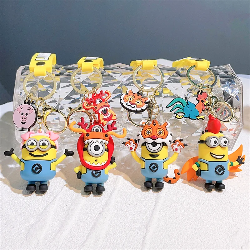 MINISO Cute Cartoon Anime Minion Keychain 12 Zodiac Keyring Student Couple Backpack Car Key Pendant Children\'s Toy Gift