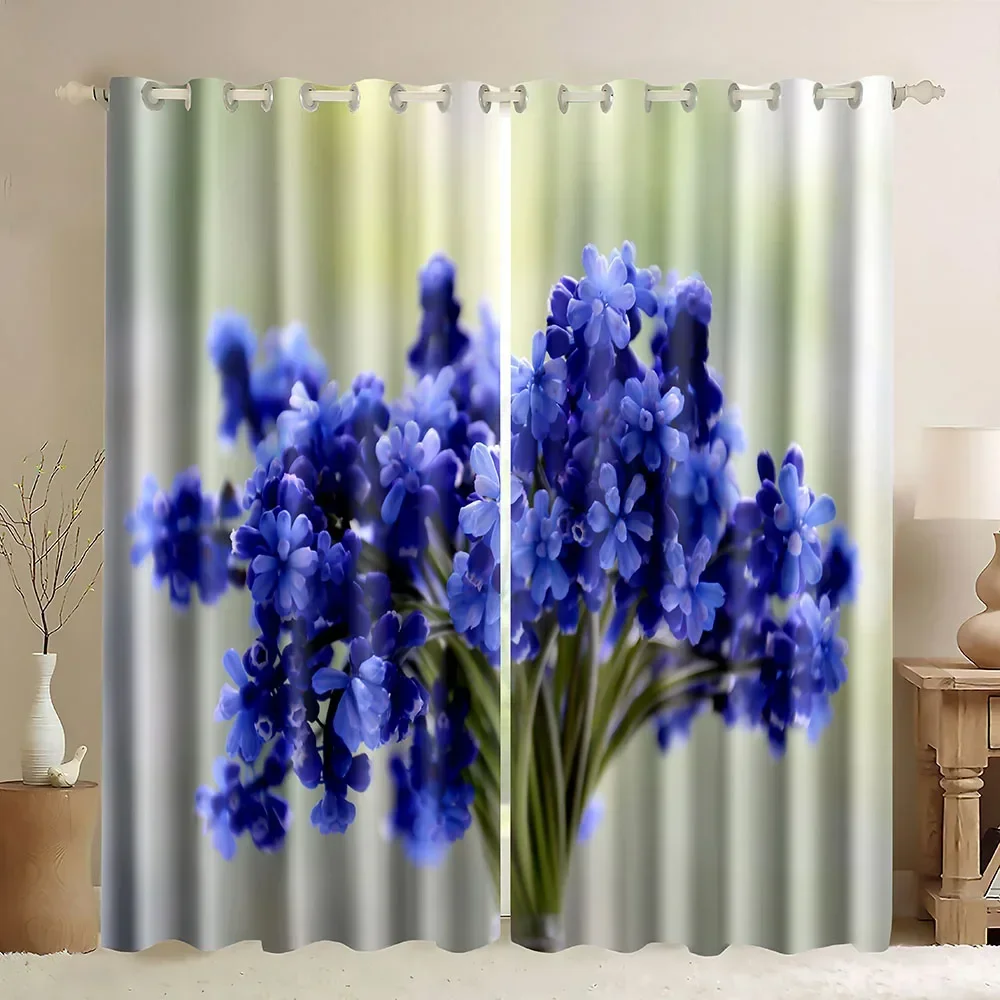 

Фиолетово-синие шторы с цветочным узором, 3D-печать, принт с ромашками, водяными лилиями, синими, красными и фиолетовыми цветами, весенние светонепроницаемые шторы для окон