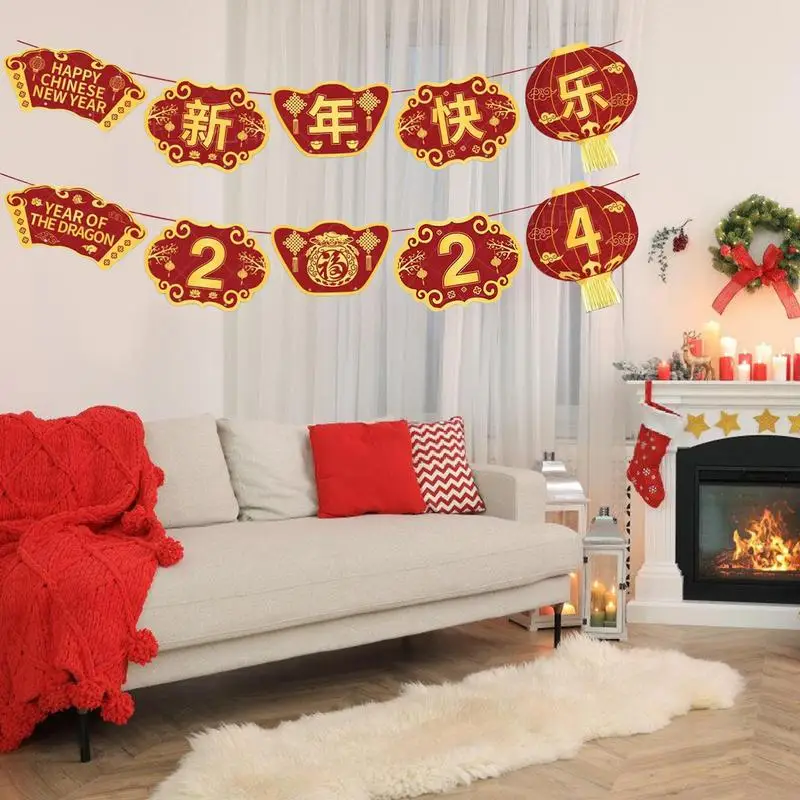 Happy New Year Door Banner Dragon Chinese New Year Door Banner Couplet Lunar New Year Party Decoration Supplies For Home Yard