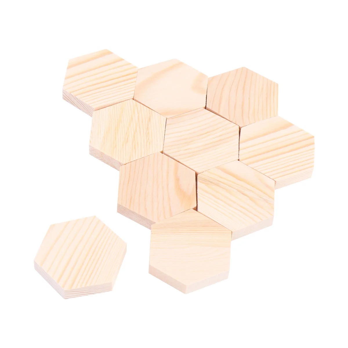 10 PCS Unfinished Hexagon Plank Small Wood Block Placemat Wooden Craft Table Placemats