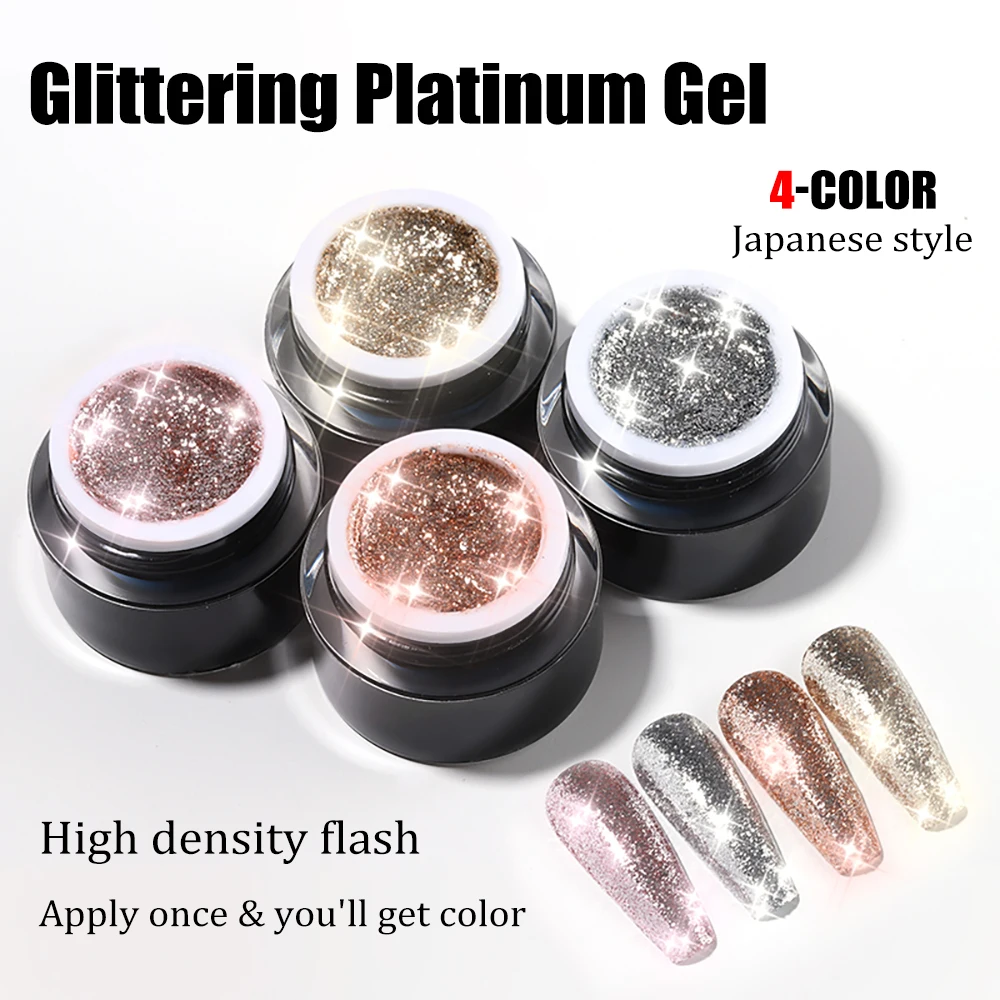 Verniz Gel Híbrido Vendeeni 4 Cores com Brilho Intenso, Verniz Gel UV Removível, Verniz Gel Brilhante Platina para Arte de Unhas