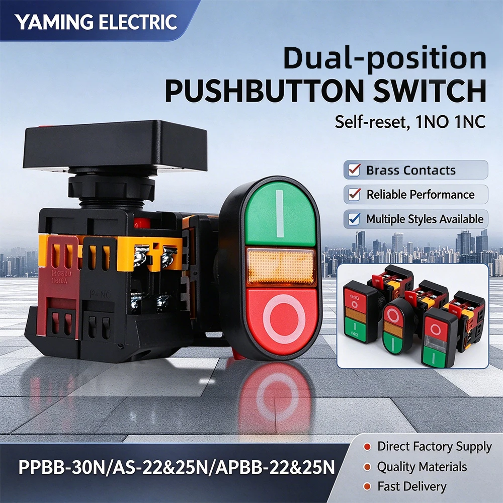 Double-position Push Button Switch Illuminated ON OFF 22mm 25mm 30mm NO NC Momentary Reset 24V 110V 220V 380V Industrial Control