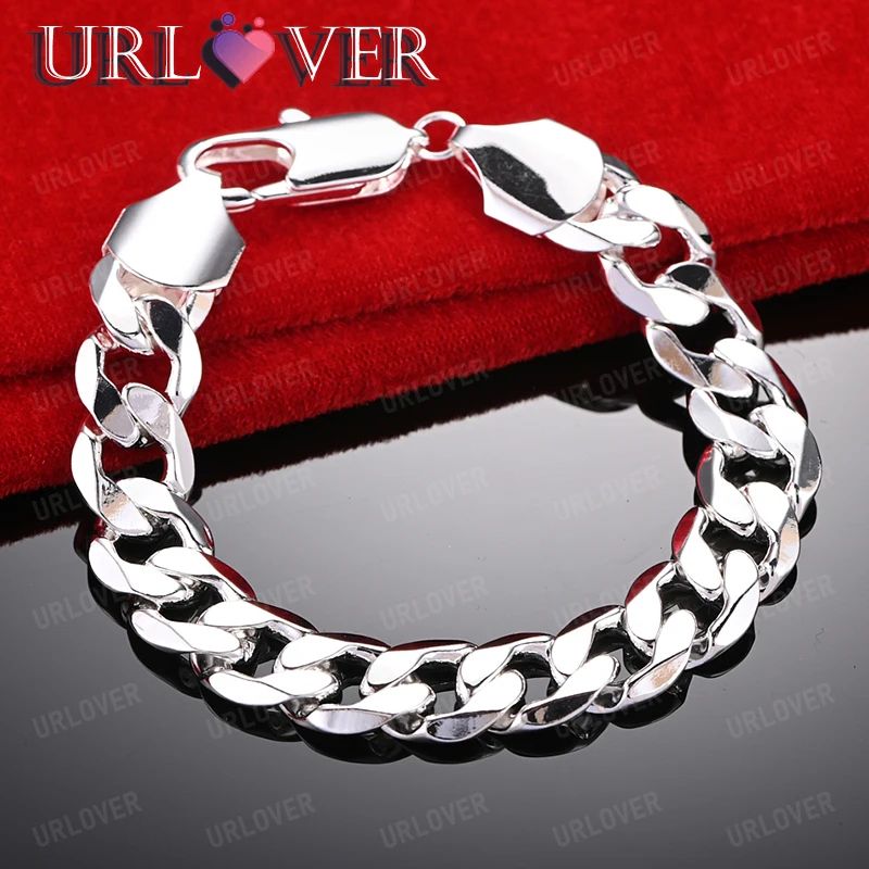 

12mm Cuban Chain 925 Sterling Silver Bracelets For Men Women Wedding Accessories Fashion Party Anniversary Jewelry Gifts