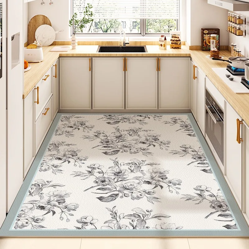 Small Fresh Style Kitchen Floor Mat PVC Leather Non-slip Balcony Rug Home Oil-proof Waterproof Impermeable Carpet Ковер Tapis 러그