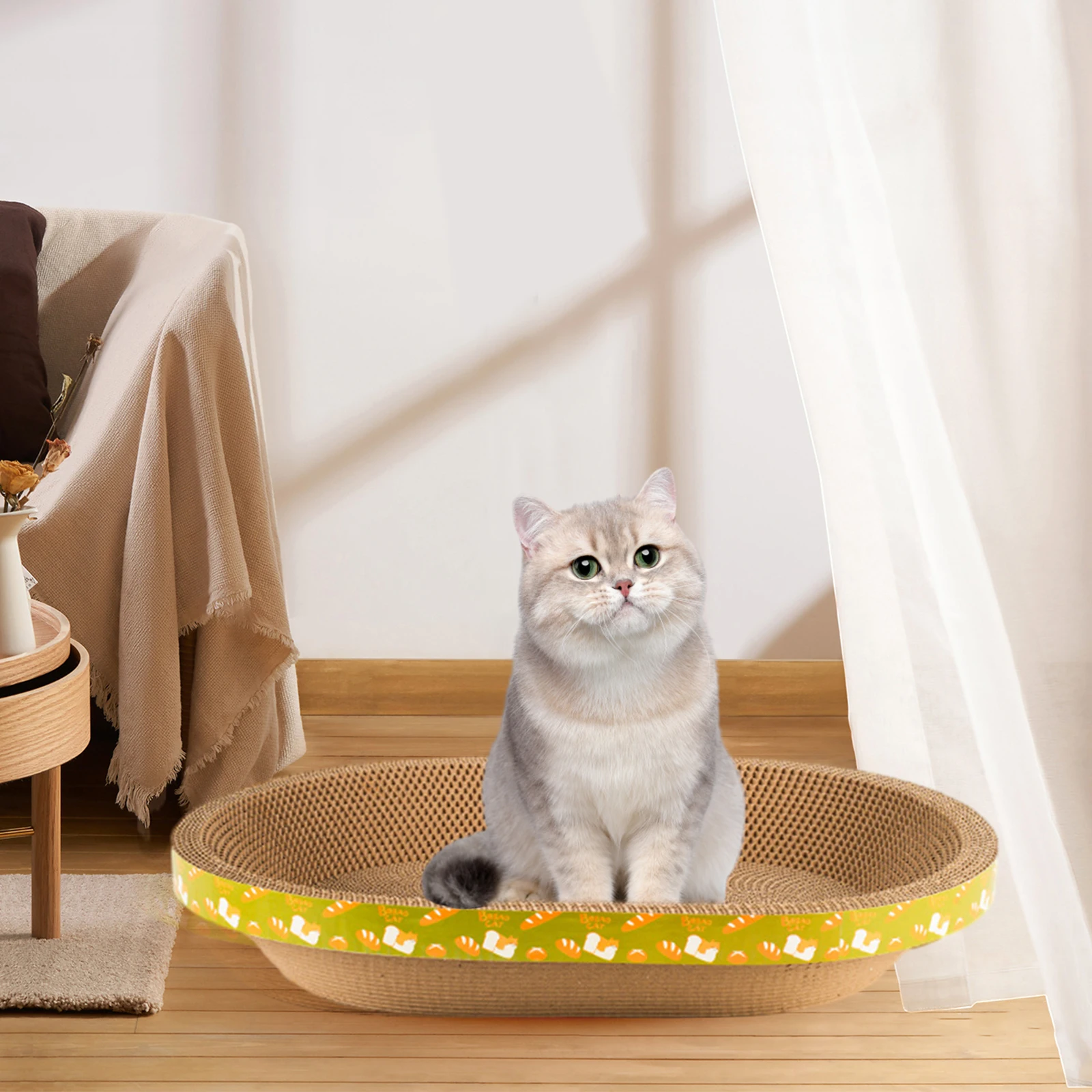 Lounge Bed Oval Cat Scratcher Mat Scratching Board Furniture Protection Cat Scratching Pad Kitten Training Grinding Play Toy