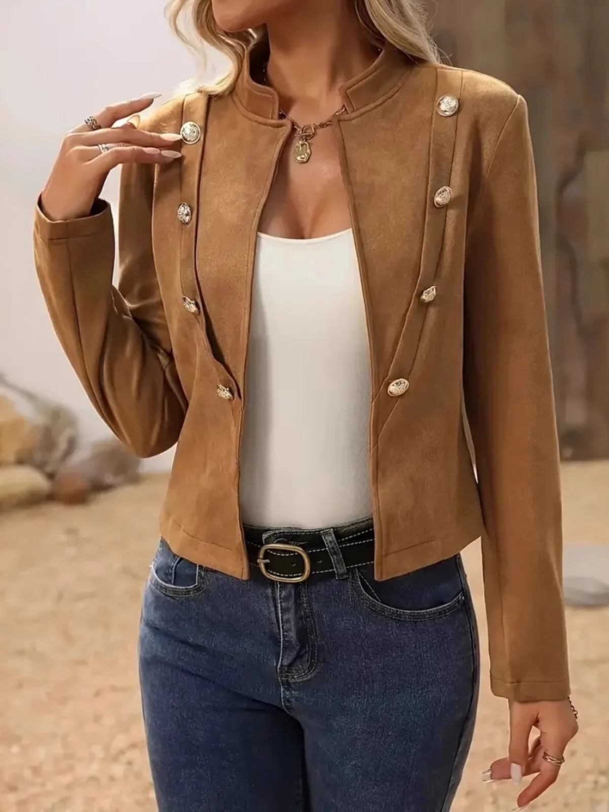 

Двубортная винтажная одежда Jaet Long Sve с воротником-стойкой, верхняя одежда, женская зимняя коллекция Faion, другие материалы 00%