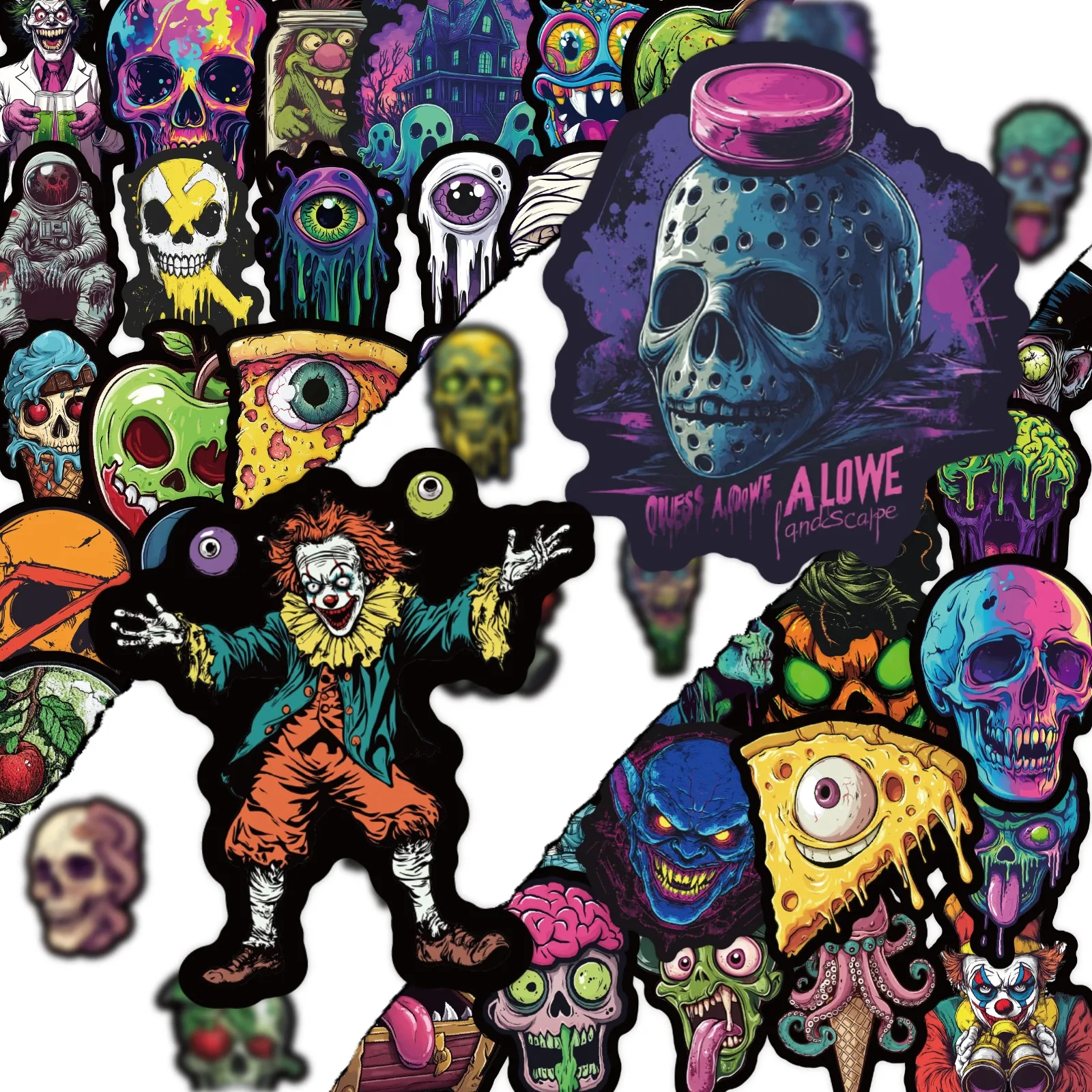 50 Pcs Cool Colorful Skull Stickers Personality Decoration DIY Phone Case Skateboard Guitar Stickers Kawaii