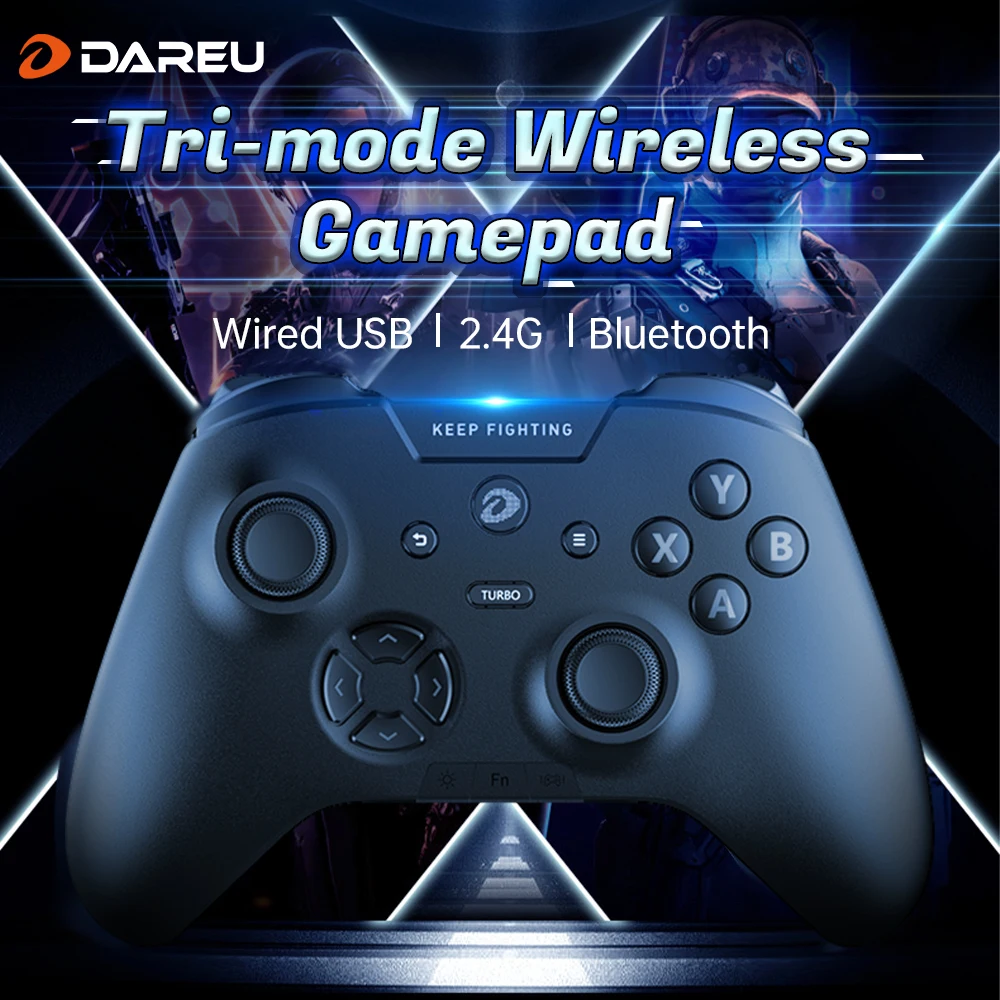 DAREU Tri-mode Gamepad RGB Bluetooth Wireless 2.4G E-sports Joystick Gaming Controller Macro Back Button for Android PC TV Games