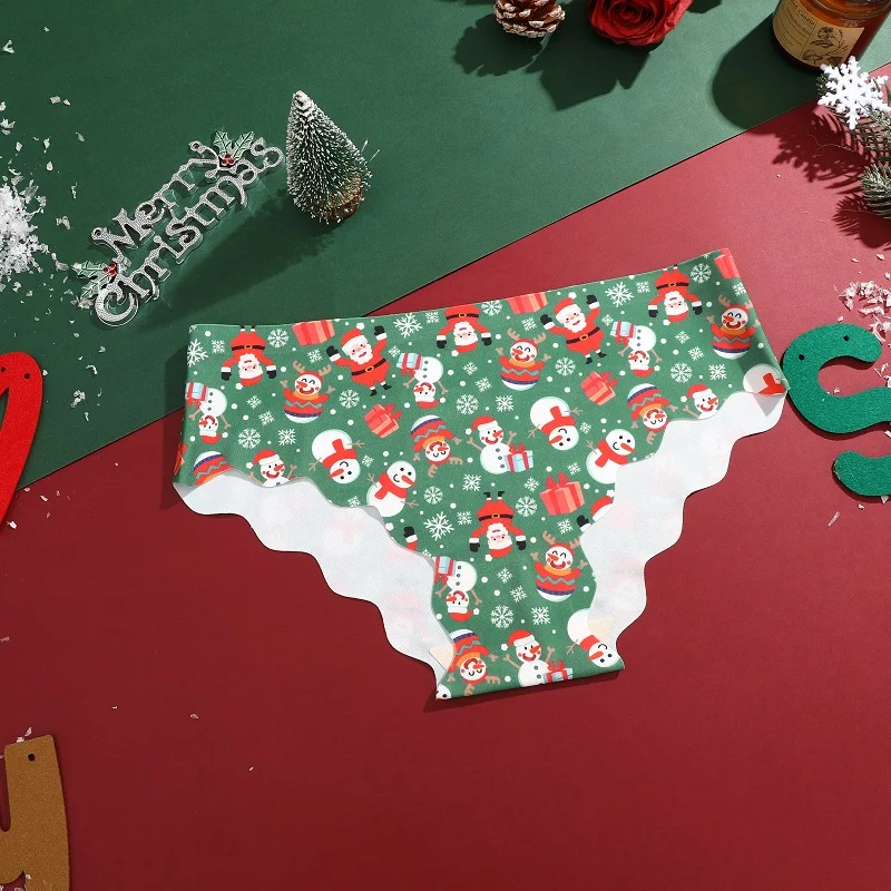 1PCS Seamless Panties Women's Christmas Printting Briefs Comfortable Female Underwear Santa Claus Gifts Happy New Years Lingerie