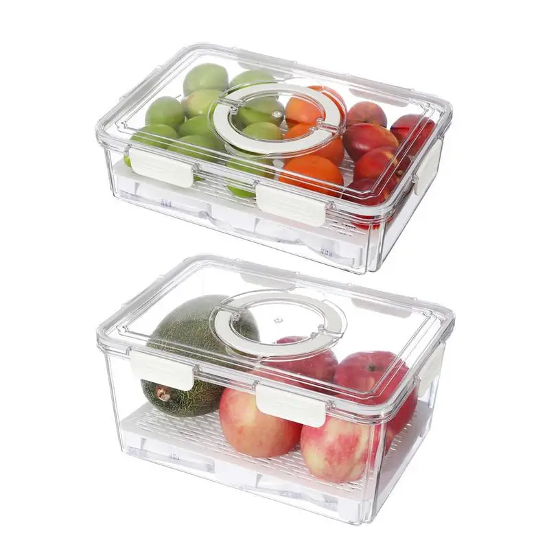 

Transparent Food Storage Containers Draining Storage Box Portable Food Keeper With Handle Refrigerator Vegetables & fruits Box