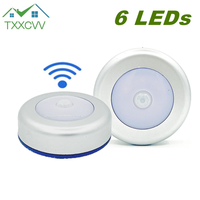 6 LED Night Light Under Cabinet Closet Round Led Lamp Wireless Wall Lamp Touch Sensor Bedside Reading Lamp For Kitchen Bedroom