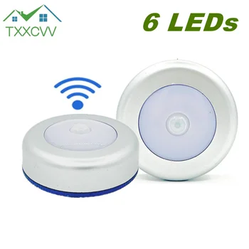 6LED Gece Lambası Dolap Altında Dolap Yuvarlak Led Lamba Kablosuz Duvar Lambası Dokunmatik Sensör Başucu Okuma Lambası Mutfak Yatak Odası Için